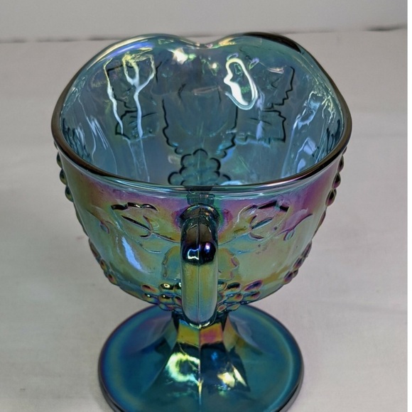 Vtg, Indiana Blue Carnival Glass Pedestal Creamer Harvest Grapes Iradescent - Picture 6 of 8